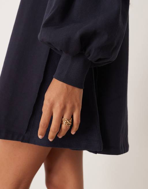 ASOS DESIGN – Trapezförmiges Minikleid aus Baumwoll-Sweatstoff in Marineblau, 2 von 4