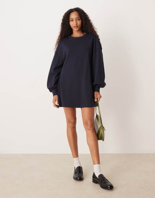 ASOS DESIGN – Trapezförmiges Minikleid aus Baumwoll-Sweatstoff in Marineblau, 3 von 4