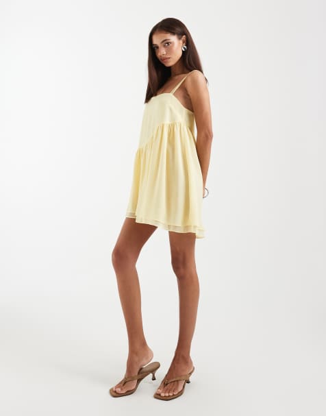 ASOS DESIGN – Trapezförmiges Minikleid aus Chiffon in Buttermilchgelb - view 1