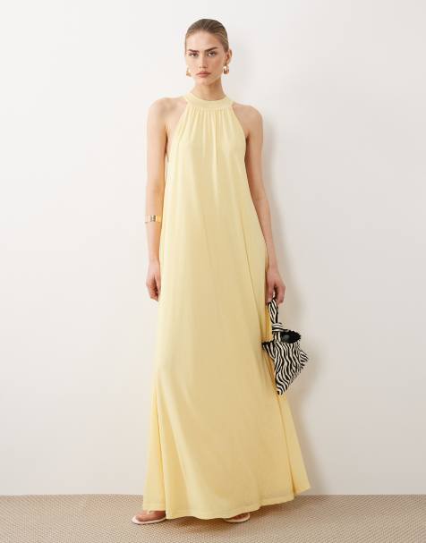 ASOS DESIGN – Trapezkleid aus Netzstoff in Gelb mit Bindedetail - view 1