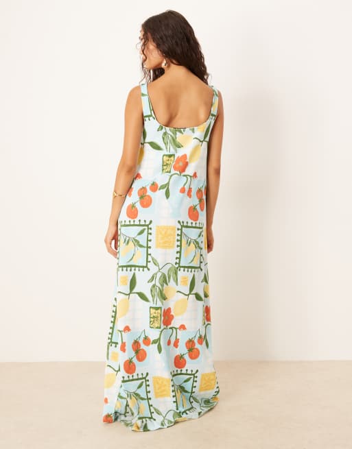 ASOS DESIGN – Trapezowa sukienka maxi we wzór w pomidory, 3 z 4