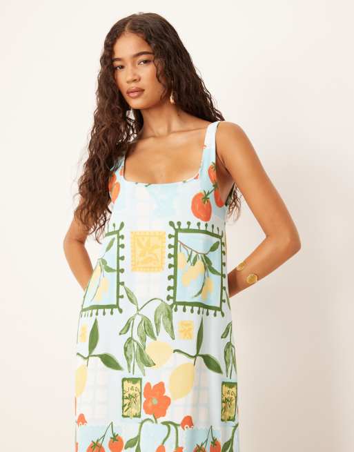 ASOS DESIGN – Trapezowa sukienka maxi we wzór w pomidory, 4 z 4
