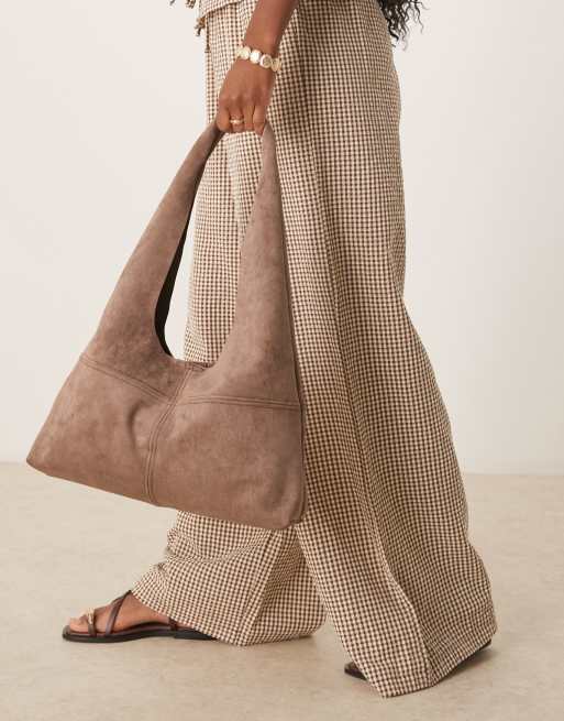 ASOS DESIGN – Trapezowa torba typu tote z imitacji zamszu w kolorze mokki