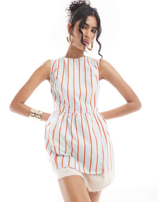 ASOS DESIGN – Trapezowy top w niebiesko-czerwone paski