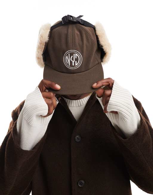 ASOS DESIGN trapper cap with embroidery detail in brown and ecru, 3 of 4