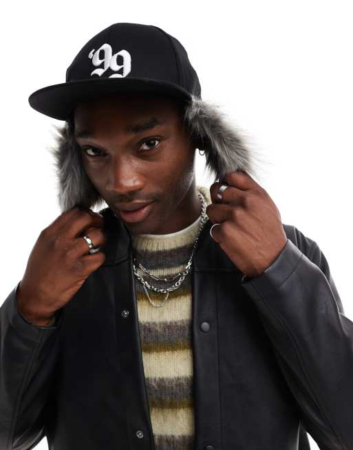 ASOS DESIGN trapper cap with graphic in black ASOS