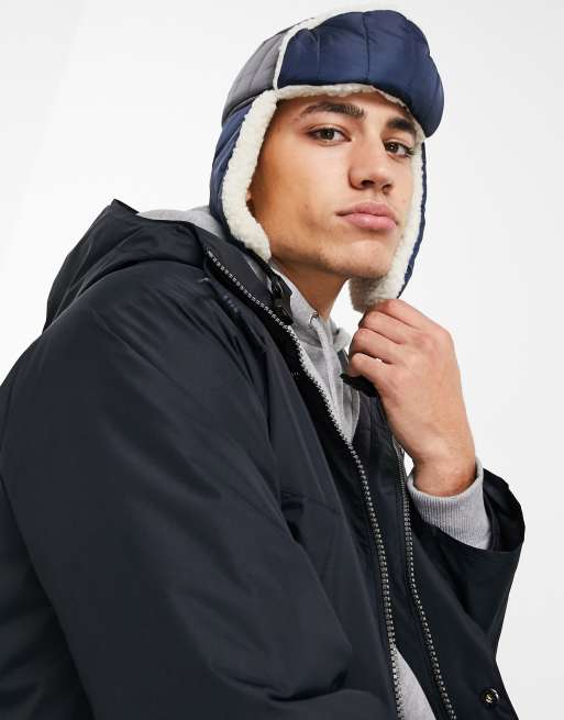 ASOS DESIGN trapper hat in nylon and borg mix, 4 of 4