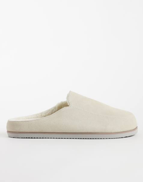ASOS DESIGN träskomuletoffel i mocka i mink med cremefärgat foder - view 1