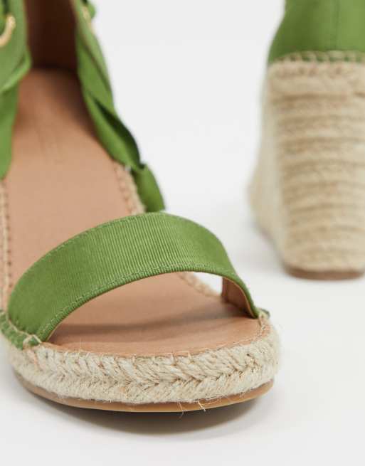 ASOS DESIGN - Treat - Sandali pianta larga con zeppa stile espadrilles allacciati alla caviglia kaki, 4 di 4