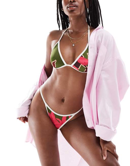 ASOS DESIGN - Trekants-bikinitop med kontrastkanter og blomstermønster