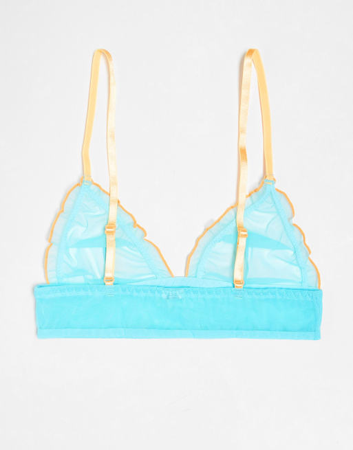 ASOS DESIGN – Trekantsbraletter i lång modell och olika färger med kontrastmesh, 3-pack, 2 av 4