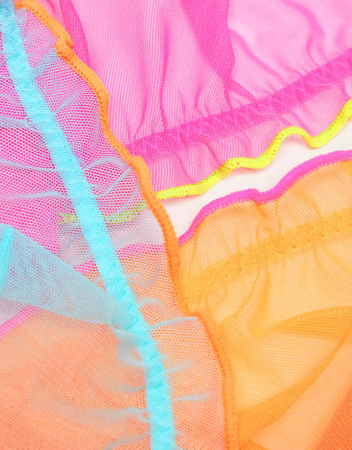 ASOS DESIGN – Trekantsbraletter i lång modell och olika färger med kontrastmesh, 3-pack, 3 av 4