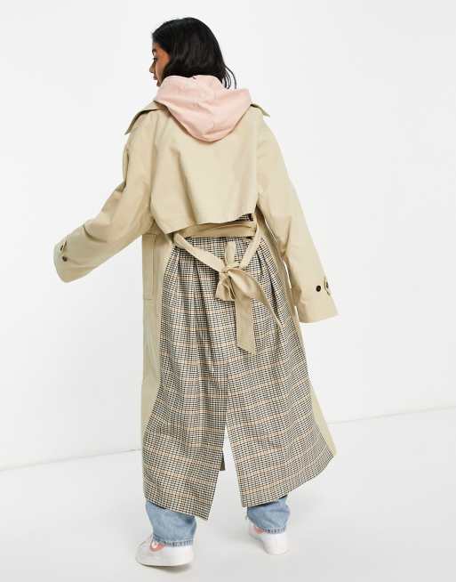 ASOS DESIGN - Trench a fantasia combinata a quadri 