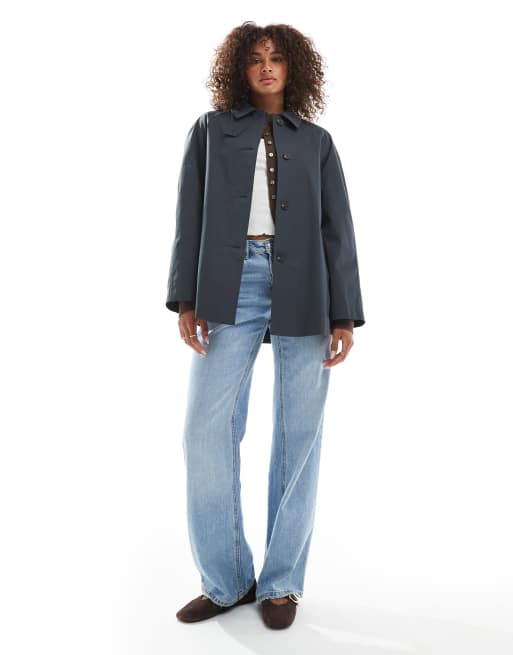 ASOS DESIGN trench car coat in navy