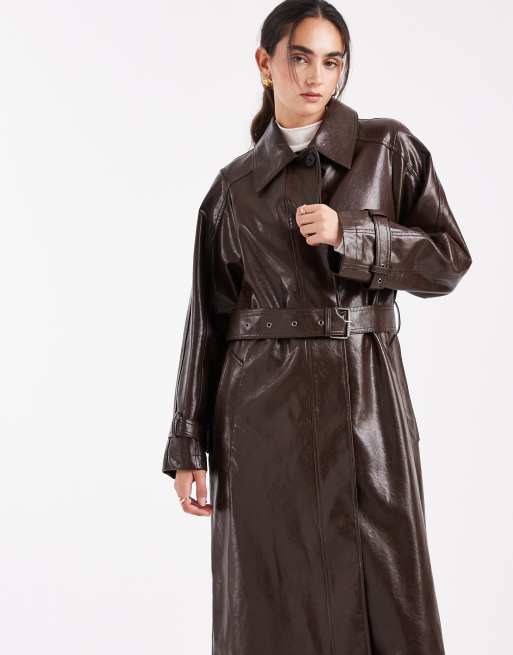 ASOS DESIGN - Trench-coat à col en vinyle - Chocolat, 3 de 4