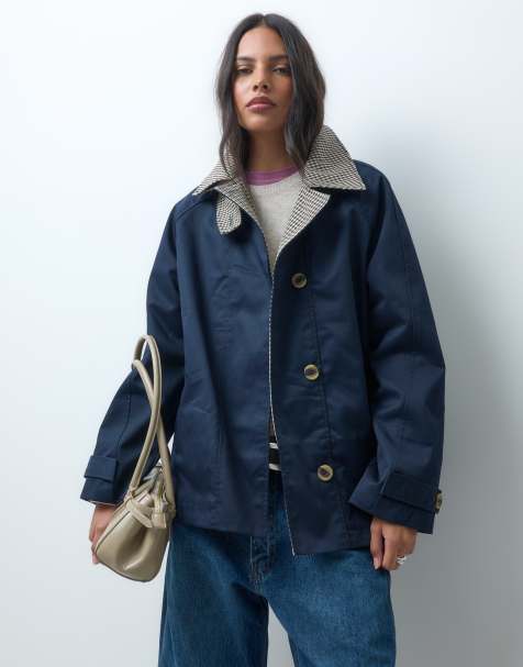 ASOS DESIGN trench-coat à détail cape avec doublure à carreaux bleu marine - view 1