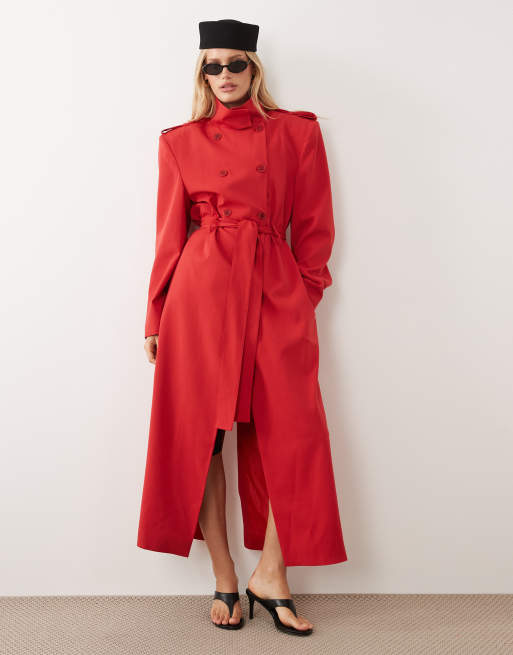 ASOS DESIGN - Trench-coat ajusté à épaulettes - Rouge, 3 de 4
