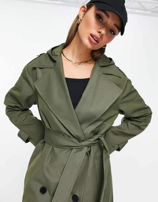 ASOS DESIGN Trench coat avec capuche Kaki