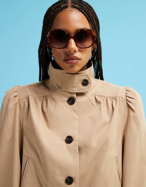 ASOS DESIGN - Trench-coat court à manches froncées - Taupe, 2 de 4