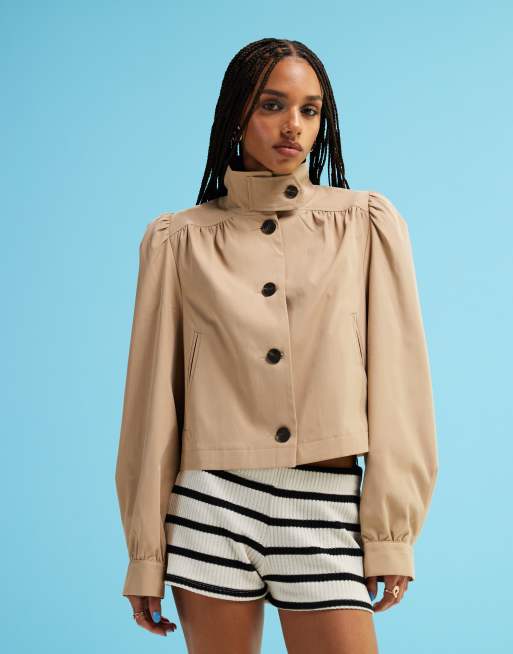 ASOS DESIGN - Trench-coat court à manches froncées - Taupe, 3 de 4