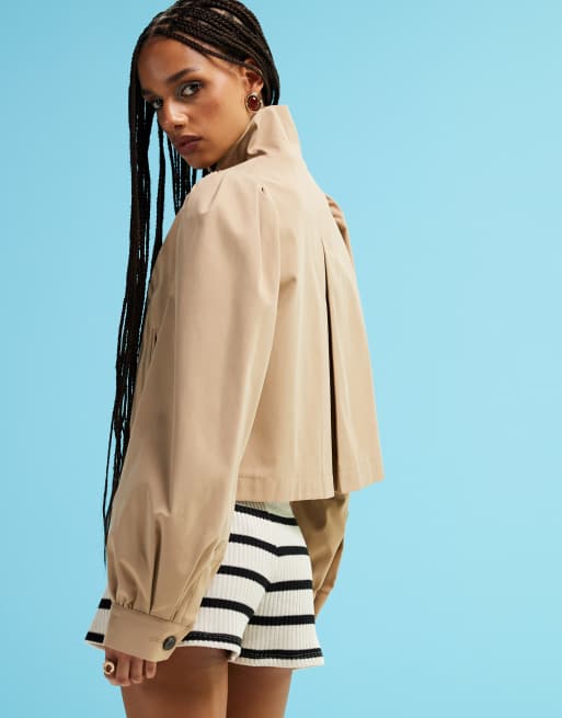 ASOS DESIGN - Trench-coat court à manches froncées - Taupe, 4 de 4