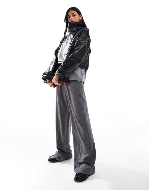 ASOS DESIGN - Trench-coat court en similicuir avec col cheminée - Noir, 3 de 4