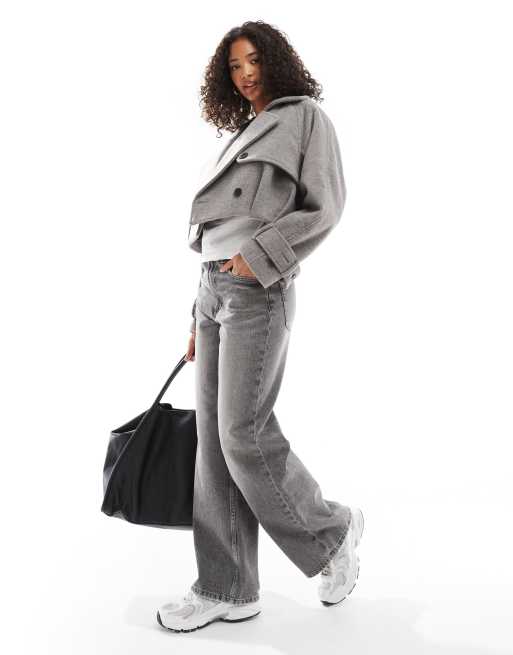 ASOS DESIGN - Trench-coat court et élégant à ourlet bouffant - Gris chiné, 3 de 4