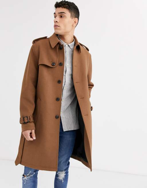 ASOS DESIGN - Trench-coat droit en laine mélangée - Camel ...