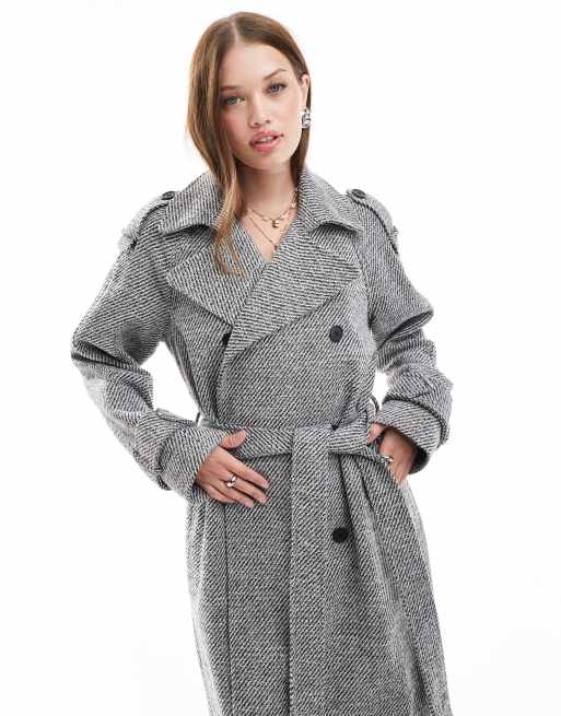 ASOS DESIGN - Trench-coat élégant en imitation laine - Poivre et sel, 2 de 4