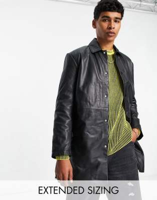 ASOS DESIGN real leather trench coat in black  - ASOS Price Checker