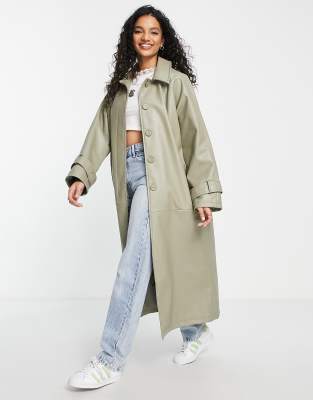 ASOS DESIGN - Trench-coat en imitation cuir avec col - Beige | ASOS