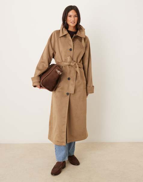 ASOS DESIGN - Trench-coat en imitation daim à col cheminée - Taupe - view 1