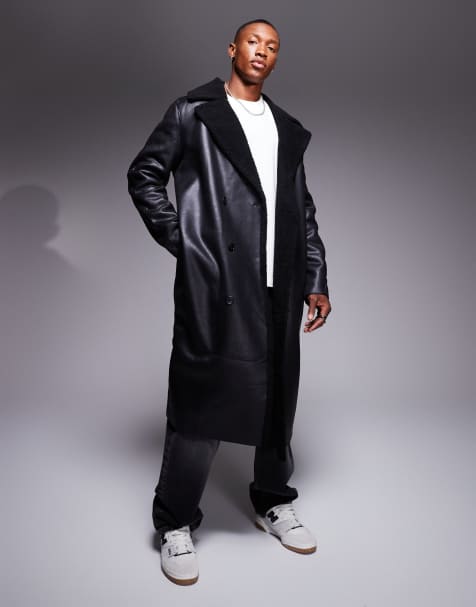 ASOS DESIGN - Trench-coat en similicuir avec doublure en imitation peau de mouton - Noir - view 1