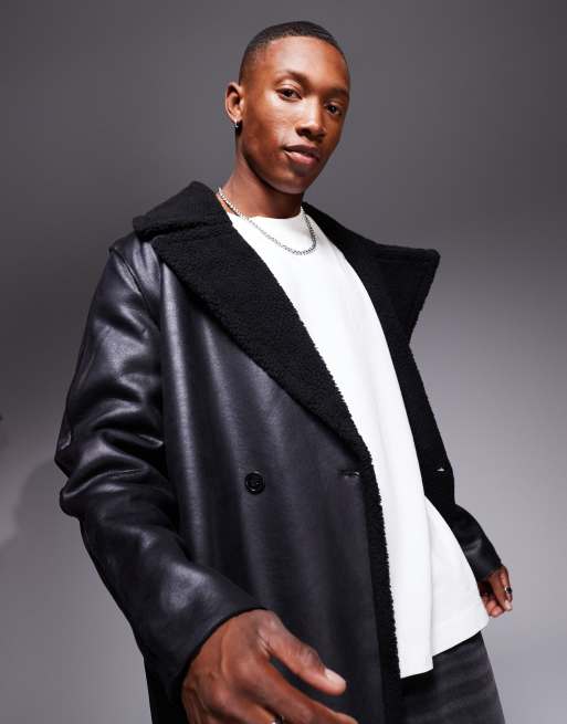ASOS DESIGN - Trench-coat en similicuir avec doublure en imitation peau de mouton - Noir, 4 de 4