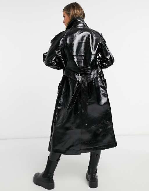 ASOS DESIGN Trench coat en vinyle avec doublure carreaux contrecoll e Noir