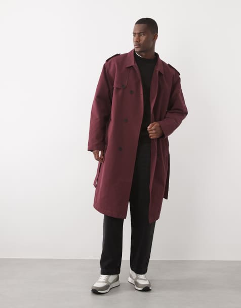 ASOS DESIGN trench coat in burgundy - view 1