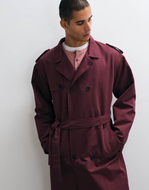 ASOS DESIGN trench coat in burgundy, 2 of 5