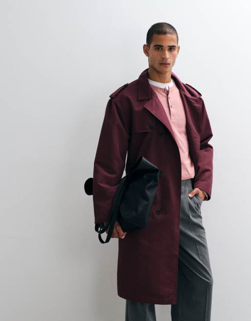 ASOS DESIGN trench coat in burgundy, 3 of 5