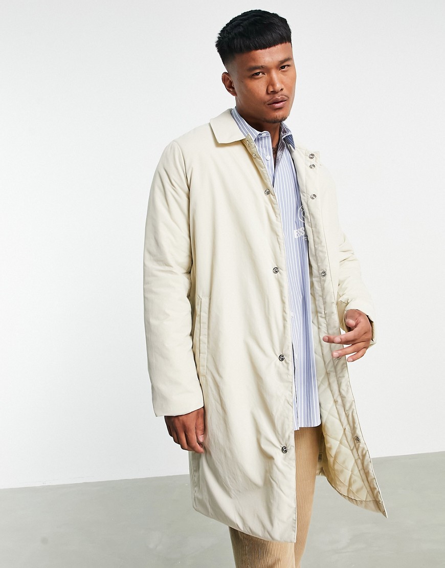 ASOS DESIGN trench coat in ecru with quilted lining-Neutral