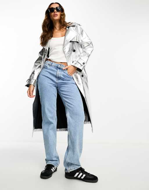 ASOS Weekend Collective oversized padded coat in silver metallic