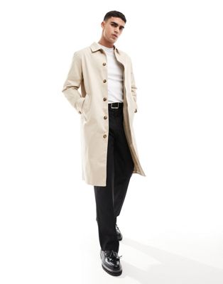 Shop Asos Design Trench Coat In Stone-neutral