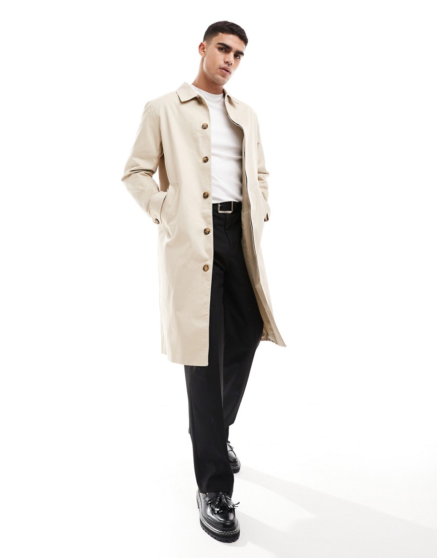 Shop Asos Design Trench Coat In Stone-neutral