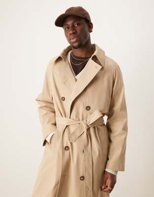 Asos Design Trench Coat In Neutral