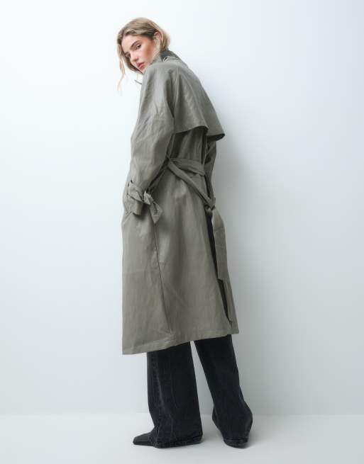 ASOS DESIGN trench-coat long à col montant en taupe, 3 de 5