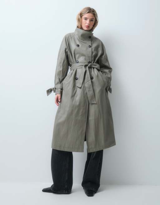ASOS DESIGN trench-coat long à col montant en taupe, 4 de 5