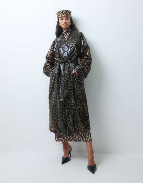 ASOS DESIGN trench-coat long brillant à imprimé léopard - view 1
