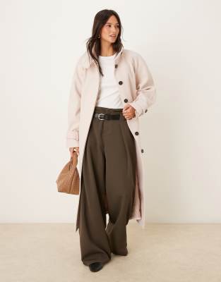 ASOS DESIGN - Trench-coat long et habillé à col cheminée - Grège-Neutre