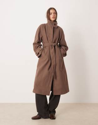 ASOS DESIGN - Trench-coat long habillé à col cheminée - Champignon-Marron