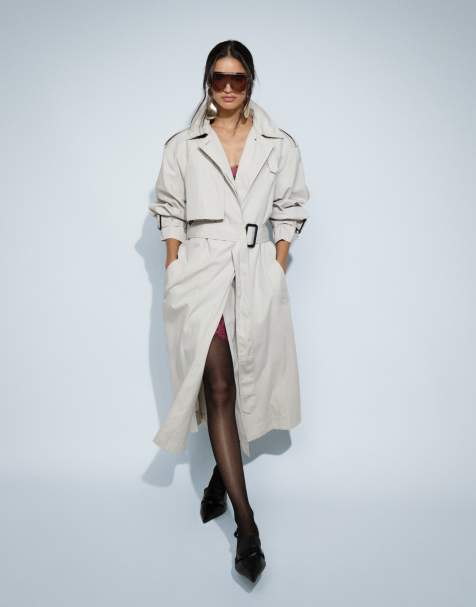 ASOS DESIGN trench-coat long oversize avec épaulettes en stone - view 1
