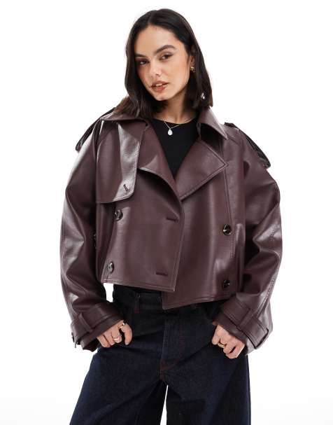 ASOS DESIGN - Trench-coat style bomber imitation cuir - Chocolat - view 1